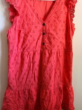 LOFT Coral Eyelet V-Neck Button dress